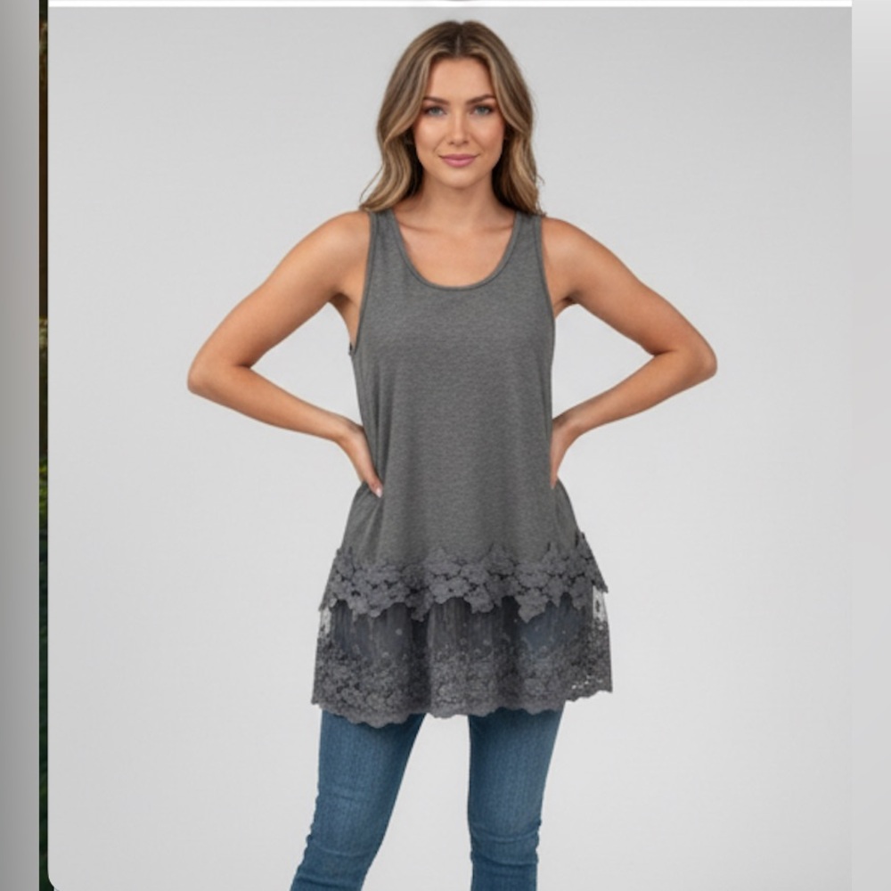 Contrast Lace Tank Top Grey